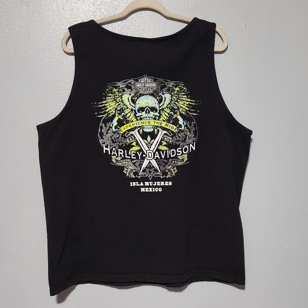 HARLEY DAVIDSON Mens Tank Top XL Black Biker Grunge Isla Mujeres Mexico - Picture 4 of 8